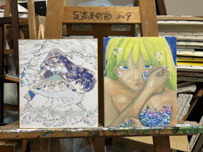 美術部コピック画(左)油絵(右)
