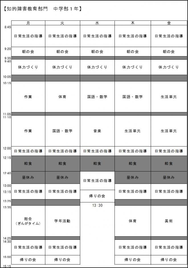 中学部1年日課