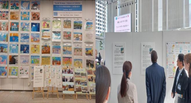第10回都筑・ボツワナ交流児童画展における本校生徒作品の展示